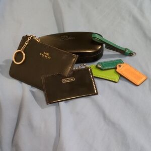 Coach Black Key & Card Holder Set With Colored Bag Tags